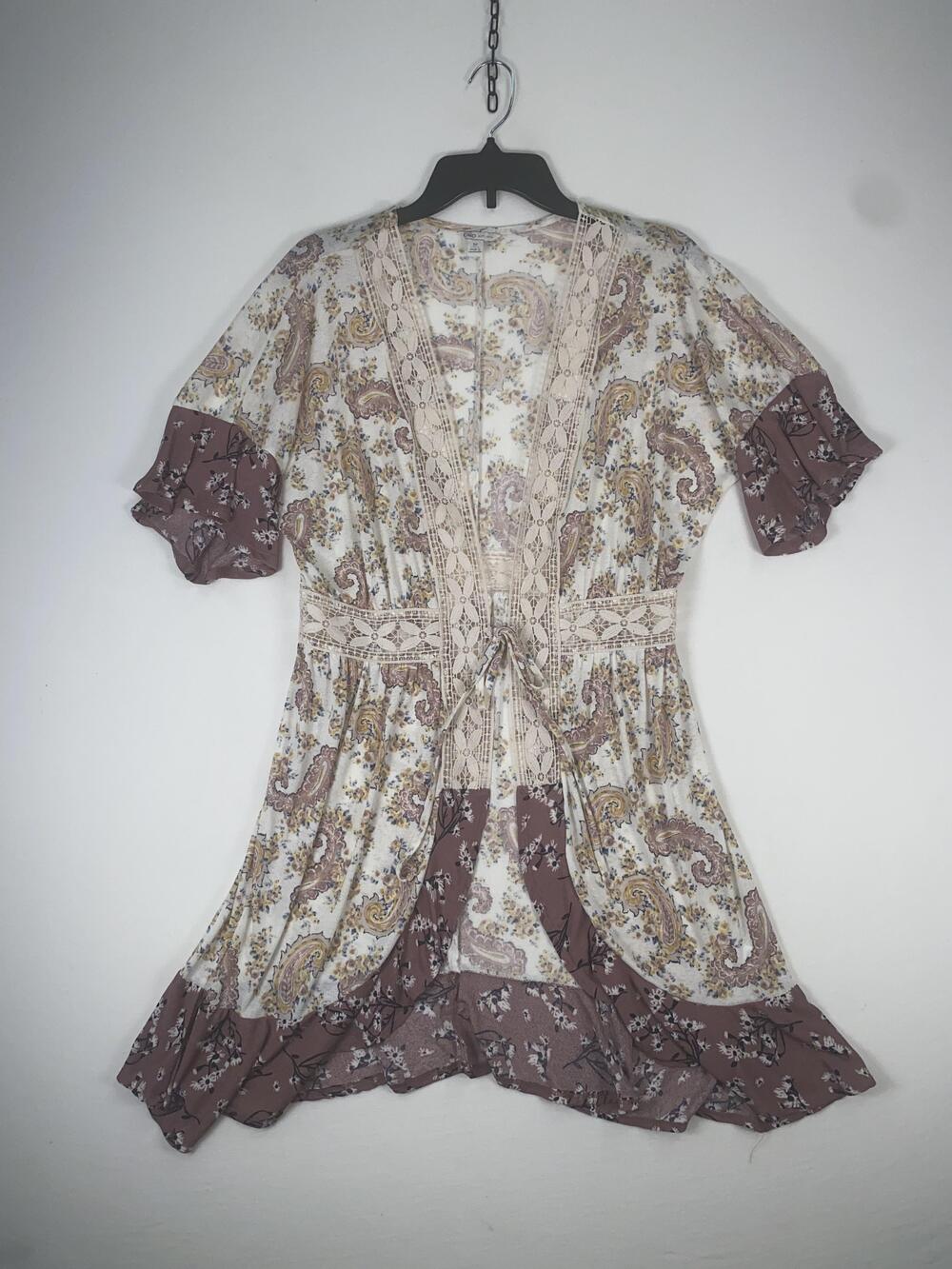 Cato Dress Womens Medium Multicolor Paisley Floral Ruffle Hi Low Boho Sundress